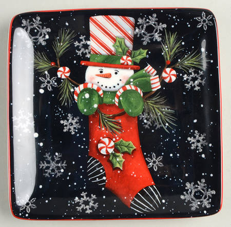 Candy Cane Snowman Square Canape Plate