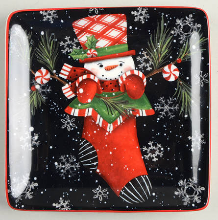 Candy Cane Snowman Square Canape Plate