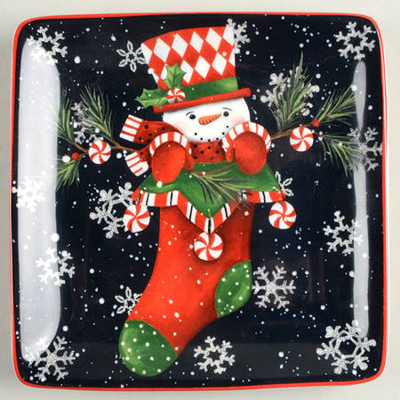 Candy Cane Snowman Square Canape Plate