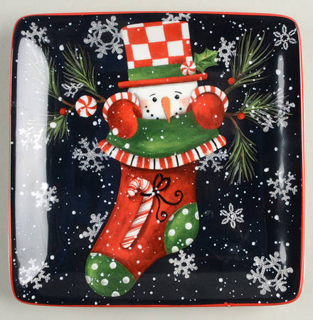 Candy Cane Snowman Square Canape Plate