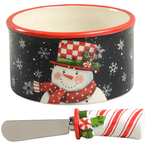 Candy Cane Snowman Dip Bowl & Spreader Set