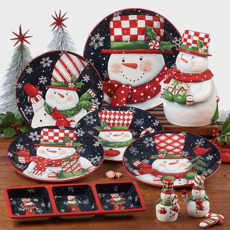 Candy Cane Snowman Dinner Plate