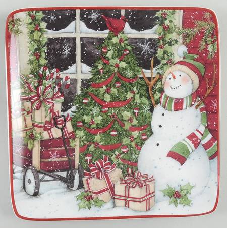 Snowman's Sleigh Square Salad/Dessert Plate