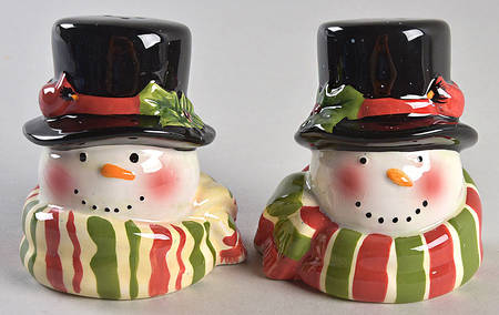 Snowy Night Snowman Figural Salt & Pepper Set