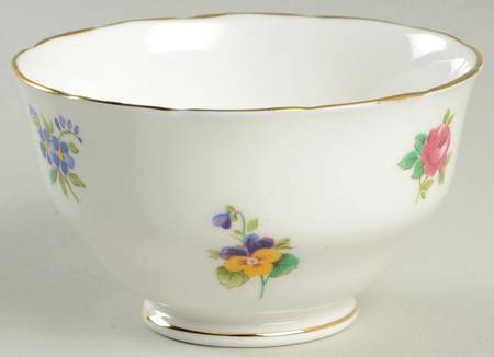 Floral Bouquet (Scalloped, Gold Trim) Mini Open Sugar Bowl