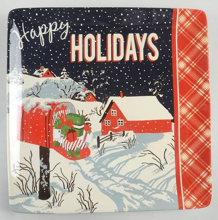Retro Christmas 12" Square Serving Platter