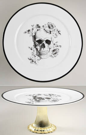 Floral Skull Cake Stand with 4"-5" Metal Pedestal  Hc by Ciroa