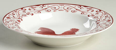 Country Toile Red Large Rim Soup Bowl