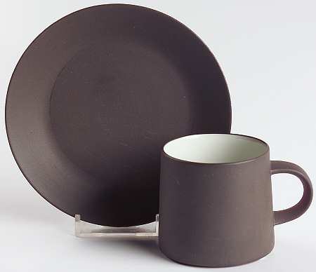 Flamestone Smooth Brown Flat Demitasse Cup & Saucer Set