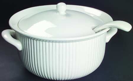 Fluted White Cafe Tureen & Lid w/Ladle
