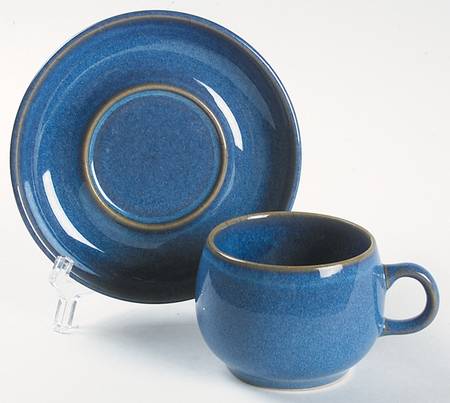 English Blue Flat Cup & Saucer Set