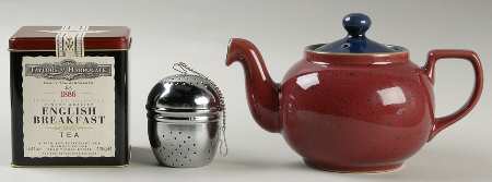 Harlequin Small Teapot W/Metal Tea Ball & Tea Tin