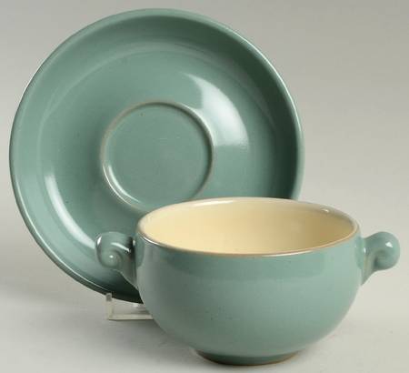 Manor Green Flat Cream Soup Bowl & Saucer Set