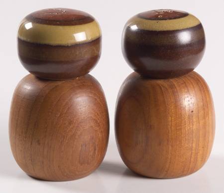 Potter's Wheel Rust Red Ceramic and Wood Salt & Pepper Set