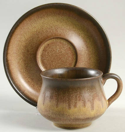 Romany Brown Flat Cup & Saucer Set