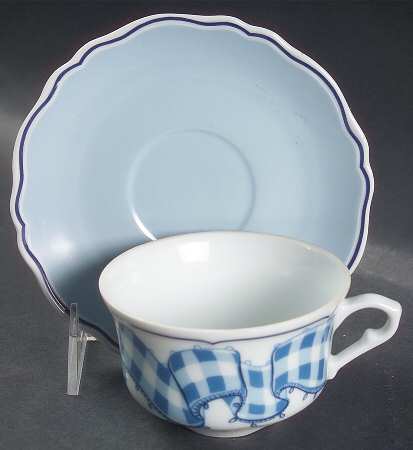 Blue Gingham Flat Cup & Saucer Set