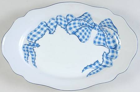 Blue Gingham 14" Oval Serving Platter
