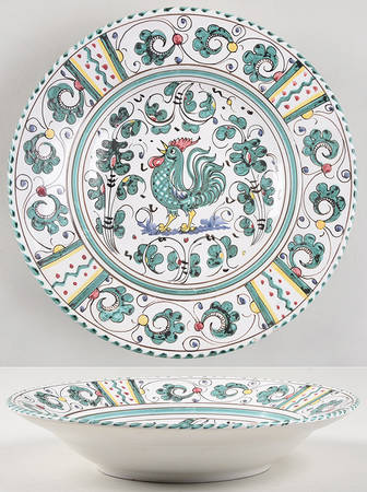 Green Rooster (Orvieto) Large Rim Soup Bowl