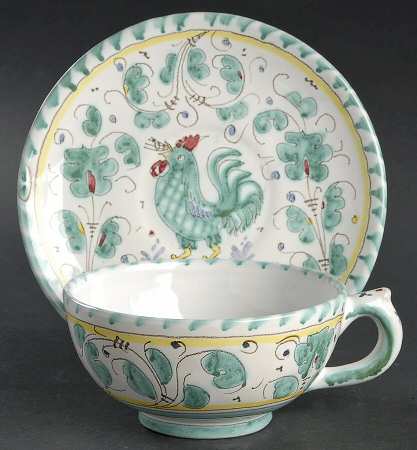 Green Rooster (Orvieto) Footed Cup & Saucer Set