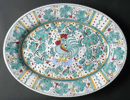 Green Rooster (Orvieto) 16" Oval Serving Platter