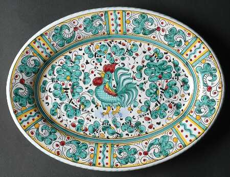 Green Rooster (Orvieto) 11" Oval Serving Platter