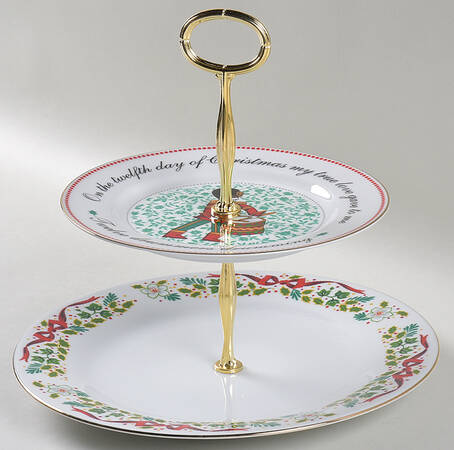 Twelve Days of Christmas 6 5/8"-10"  2 Tiered Serving Tray (Dp, Sp) HC