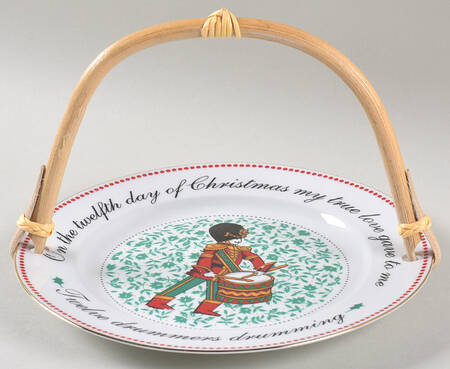 Twelve Days of Christmas 5 3/8"-5 5/8" Bamboo Handled Serving Plate  HC