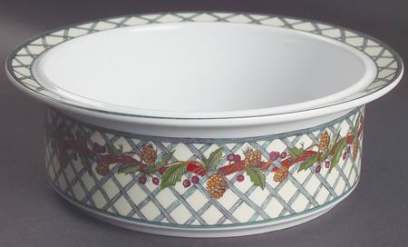Nordic Holiday-Lattice, Ribbon&Berries 9" Round Vegetable Bowl