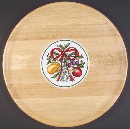 Holiday Harvest Round Wood Hostess Tray
