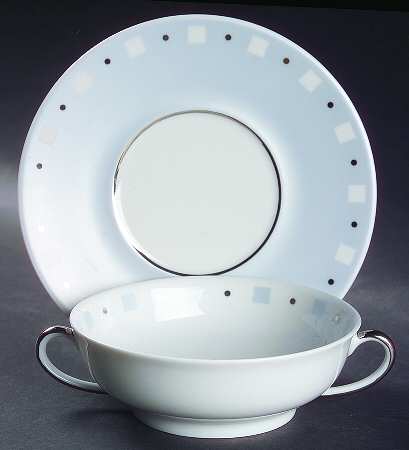 Baltik White & Blue Flat Cream Soup Bowl & Saucer Set