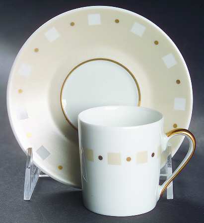 Baltik White & Sand (Ivory) Flat Demitasse Cup & Saucer Set