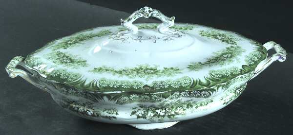 Daisy Green (Gold Accents) Oval Covered Vegetable