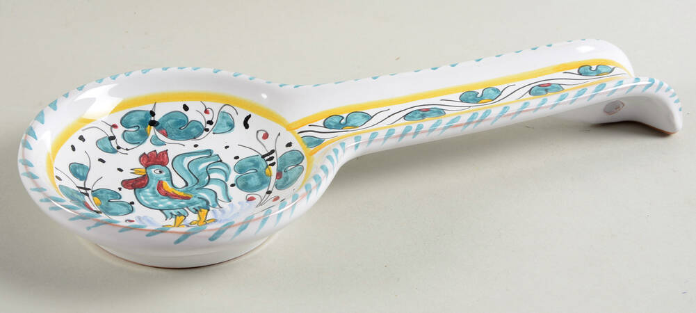 Green Rooster (Orvieto) Spoon Rest/Holder (Holds 1 Spoon)