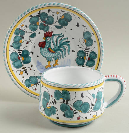 Green Rooster (Orvieto) Flat Cup & Saucer Set