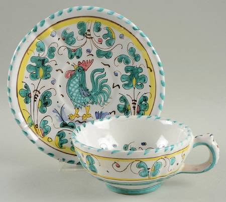 Green Rooster (Orvieto) Footed Cup & Saucer Set