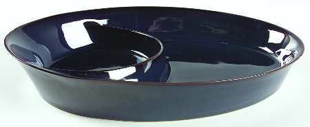 Drama Blue 11" Oval Divided Vegetable Bowl