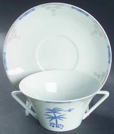 Mandarin Blue Flat Cream Soup Bowl & Saucer Set