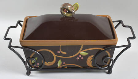Chocolate Berries 3 Qt Rectangular Casserole with Lid & Metal Holder