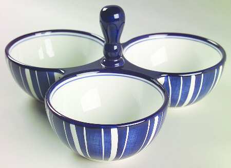 Kayla Blue 3-Part Relish with Center Ceramic Handle