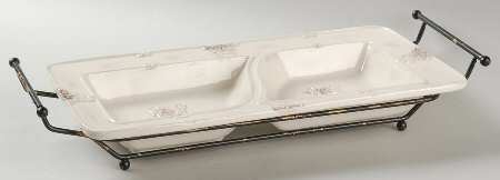 Antique Baroque 2 Pt Rectangular Divided Server w/Metal Stand