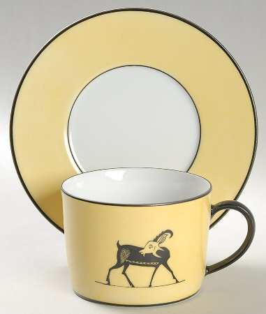 Antic Butter Yellow Flat Cup & Saucer Set by Denis Chauffaille