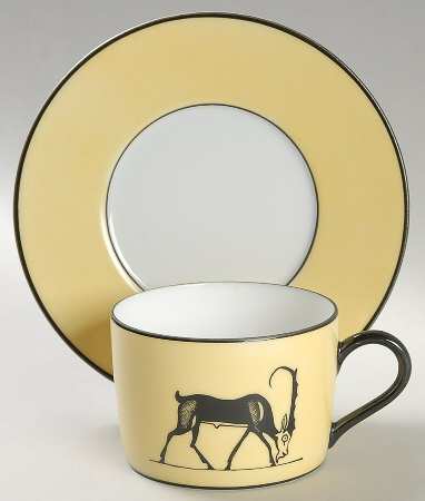 Antic Butter Yellow Flat Cup & Saucer Set by Denis Chauffaille