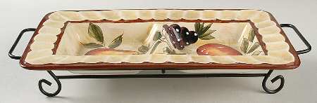 Deco Fruit 2 Pt Rectangular Divided Server w/Metal Stand