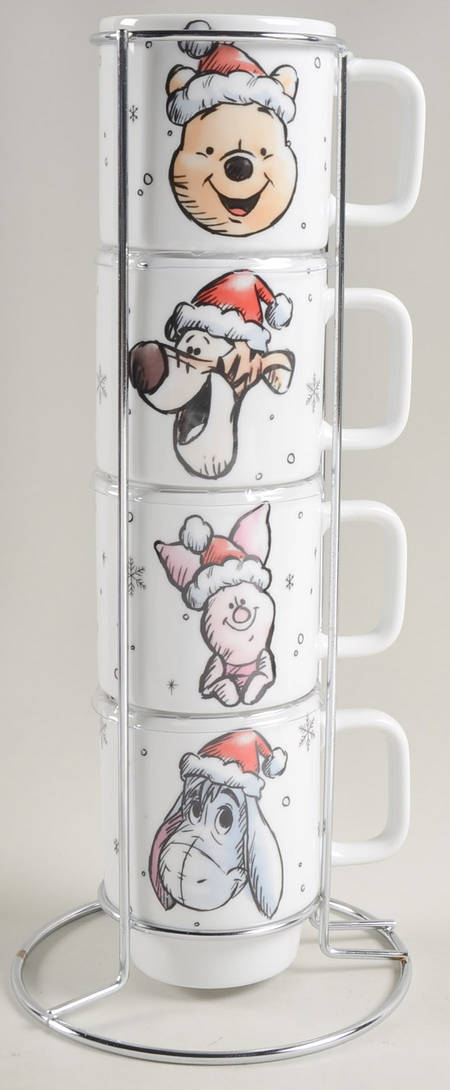 Pooh Christmas Stackable Mug - Set of 4 & Metal Holder