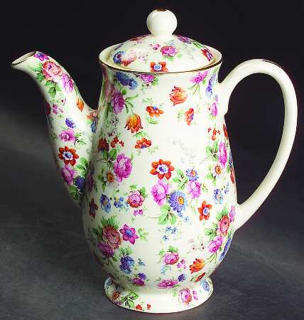 DORSET (CHEERY CHINTZ, GOLD TRIM) Small Coffee Pot & Lid