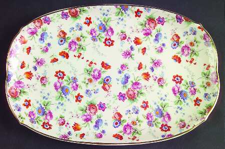 DORSET (CHEERY CHINTZ, GOLD TRIM) Large Sandwich Tray