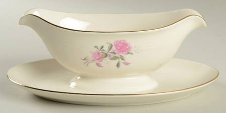 Honeymoon Rose Gravy Boat with Attached Underplate by Edgerton