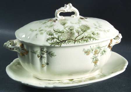 Thistle (Green Gray) Gravy Boat & Lid w/Underplate