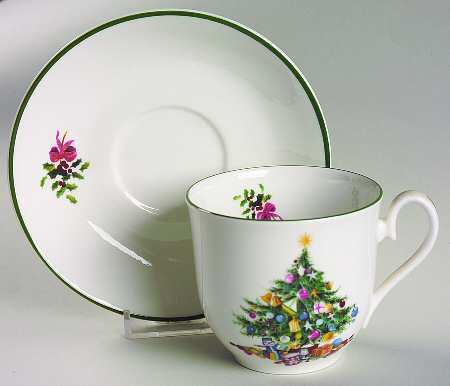 Seasons Greetings Flat Cup & Saucer Set