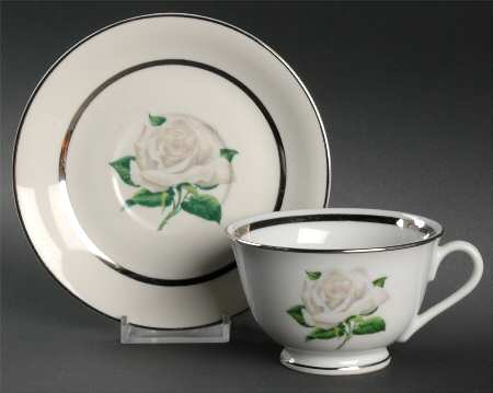 Gray Rose Footed Cup & Saucer Set